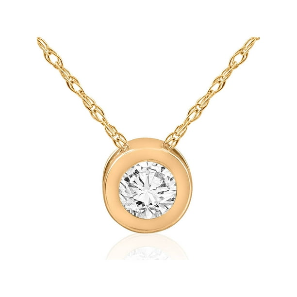 1CT Brilliant Created Diamond Bezel 16" Chain Solid 14K Yellow Gold Necklace Set